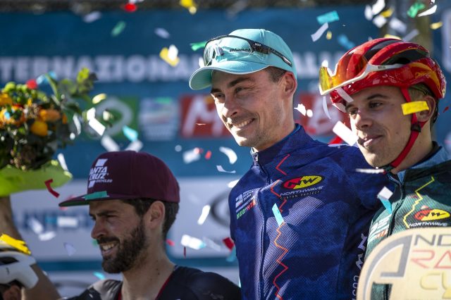Il podio della gara Uomini Open: Da sinistra: Andrea Tiberi, Stephane Tempier e Gerhard Kerschbaumer;