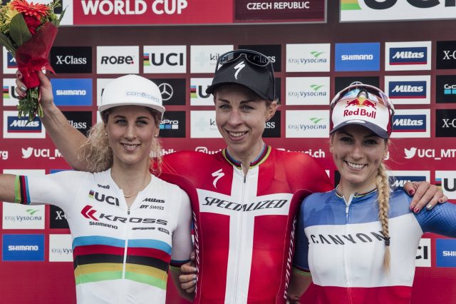 Il podio Elite Women: 1° Langvad, 2° Neff, 3°Ferrand-Prevot