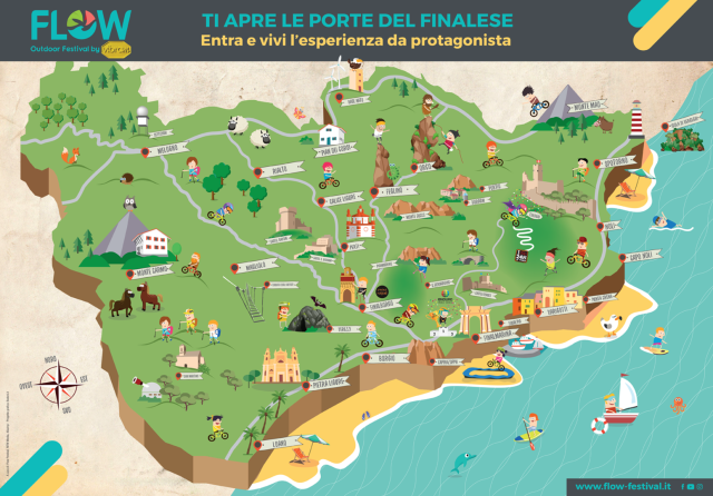 La mappa illustrata delle attività accessibili a FLOW Outdoor Festival by Vibram