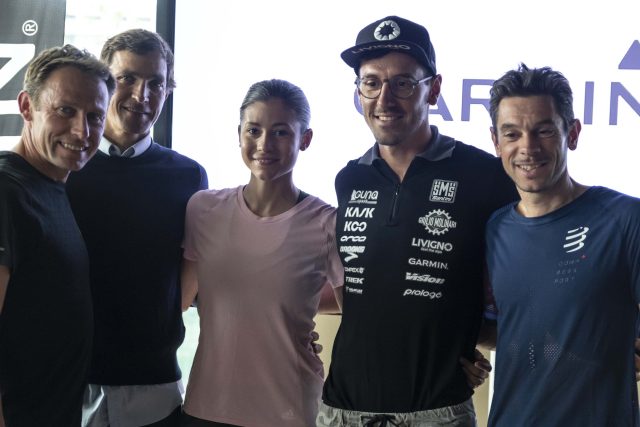 Gli ambassador Garmin Stefano Baldini, daniel Fontana, Sar Galimberi, Giulio Molinari e Marco De Gasperi