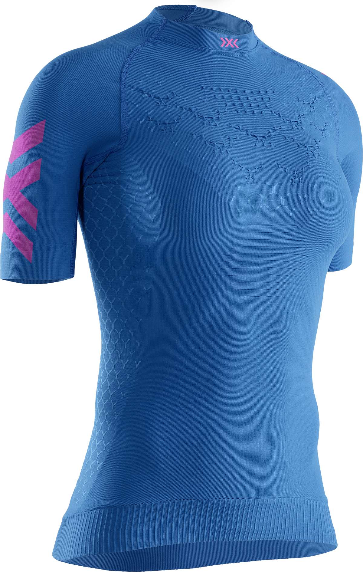 Una versione della maglia a maniche corte TWYCE-RUN SHIRT nella colorazione accattivante blue/flamingo.