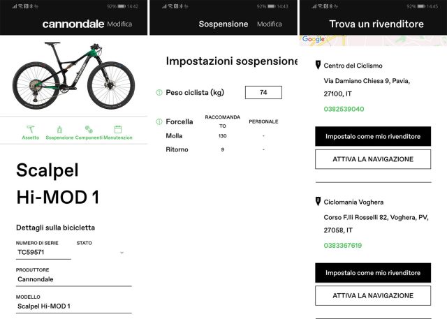 App Cannondale - schermate
