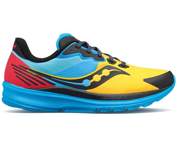 Nella foto la nuova versione della Saucony Ride 14, perfetta per correre in ogni condizione meteo