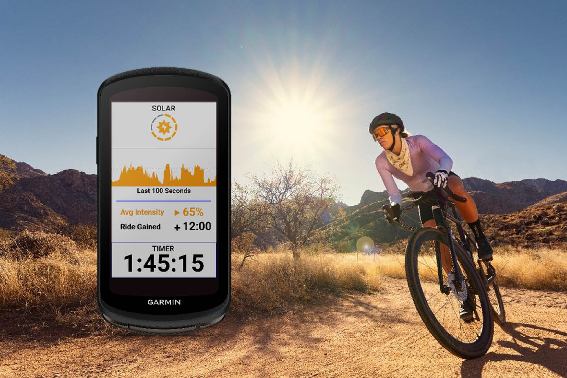garmin edge 1040 immagini schermo solare con ciclista in azione